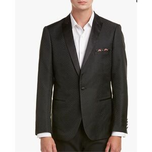 Paisley & Gray Men's Slim Fit Peak Lapel Jacquard Dinner Jacket, Black, 36 Regul